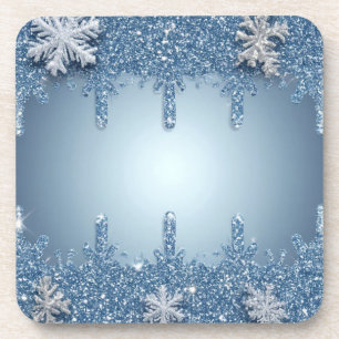 Posavasos Marco de copo de nieve azul con carámbanos