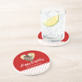 Posavasos Marco de corazón rojo con foto personalizada Cumpl