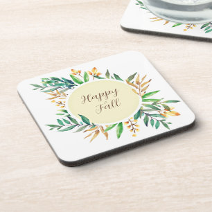 Posavasos Marco de hojas de otoño con texto personalizable