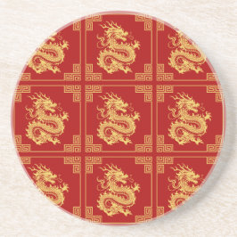 Posavasos Marco de Ornamento Griego Patrón Dragón Oro Rojo