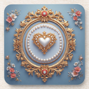 Posavasos Marco de oro ornamentado con corazón de gema