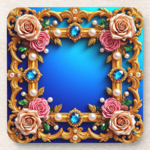 Posavasos Marco Dorado Con Rosas Y Perlas Elegantes