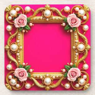 Posavasos Marco Dorado Con Rosas Y Perlas Elegantes