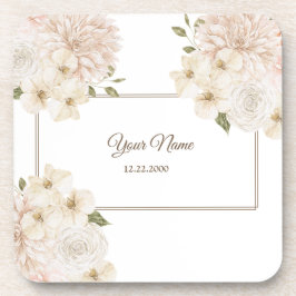 Posavasos Marco floral blanco rosa fiesta de boda moderna
