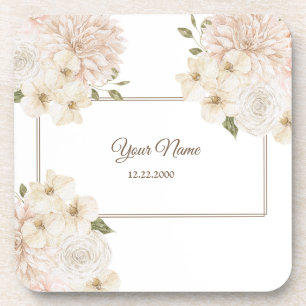 Posavasos Marco floral blanco rosa fiesta de boda moderna