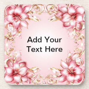 Posavasos Marco floral elegante con diseños de lirios rosado