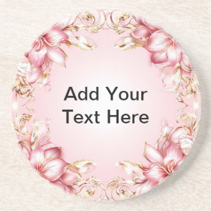Posavasos Marco floral elegante con diseños de lirios rosado