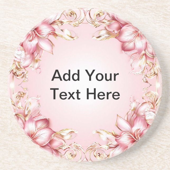 Posavasos Marco floral elegante con diseños de lirios rosado (Frente)