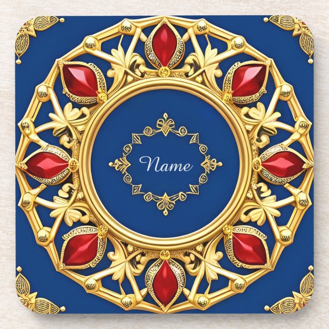 Posavasos Marco lujoso del corazón dorado (Frente)