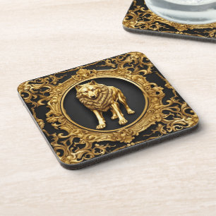 Posavasos Marco ornamental de lobo negro y oro