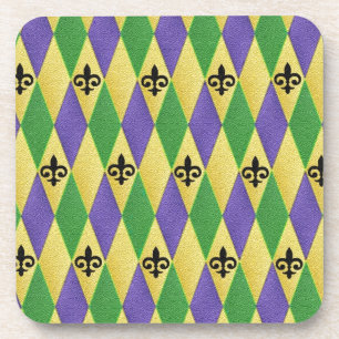 Posavasos Mardi Gras Harlequin Fleur De Lis