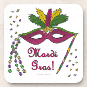 Posavasos Mardi Gras Mask Feather Beather