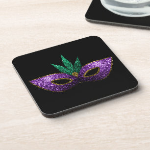 Posavasos Mardi Gras Mask Morple Green Gold Sparkings negro