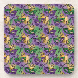 Posavasos Mardi Gras Masks and Beads Purple Green Yellow