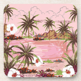 Posavasos Mares rosados Palmeras de Isla Tropical y Plástico