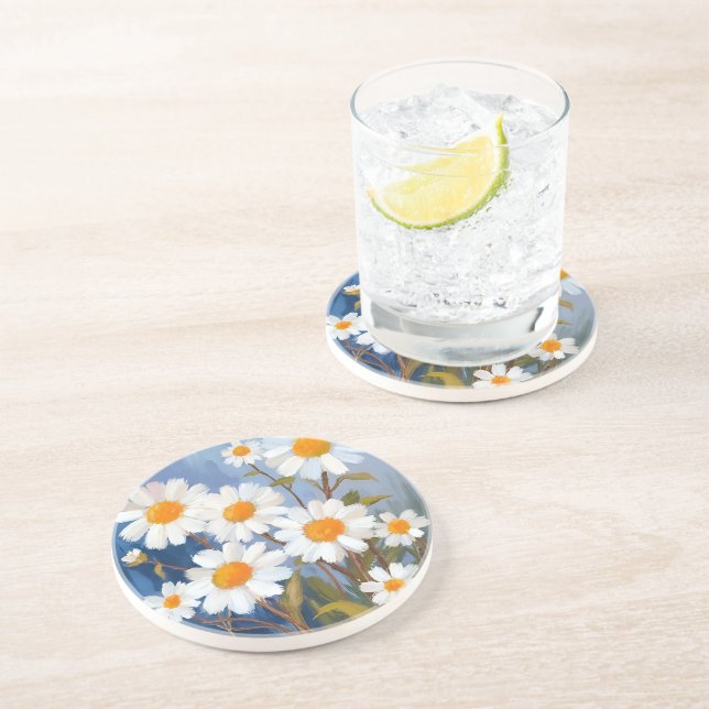 Posavasos Margaritas blancas Flores de acuarela pintadas (Lado)