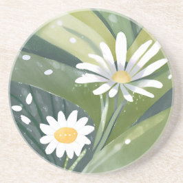 Posavasos Margaritas de Primavera | Jardín Floral Blanco Acu