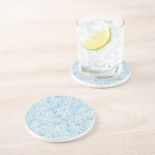 Posavasos Margaritas en blanco y azul sobre vidrio marino