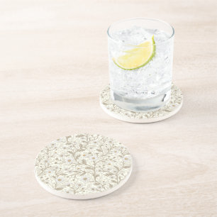 Posavasos Margaritas en blanco y marrón sobre blanco apagado