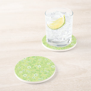 Posavasos Margaritas en blanco y verde sobre verde miel