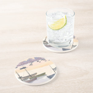 Posavasos Marina de Barcos   Bahía del Océano Acuarela