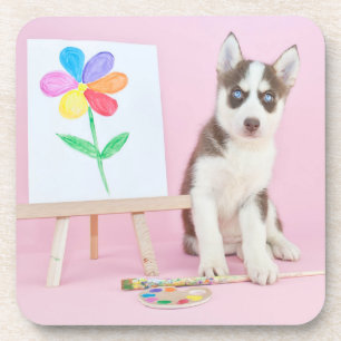 Posavasos Marioneta pintando una flor arco iris
