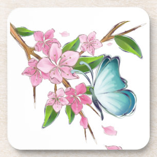 Posavasos Mariposa acuarela y flores