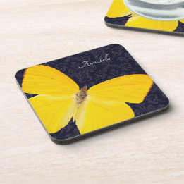 Posavasos Mariposa Amarilla Elegante Negro Damasco Agregar N