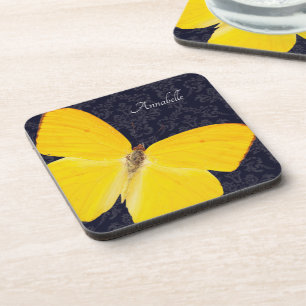 Posavasos Mariposa Amarilla Elegante Negro Damasco Agregar N