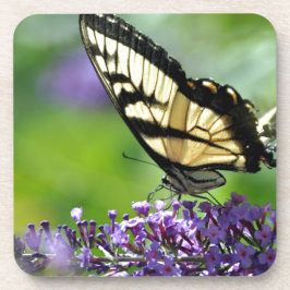 Posavasos Mariposa amarilla y negra en lavanda