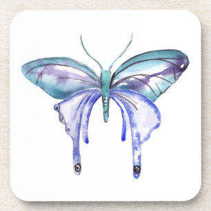 Posavasos mariposa azul añil púrpura acuarela