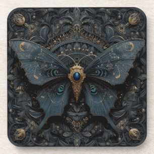 Posavasos Mariposa azul oscuro ornamentada con filigrana de