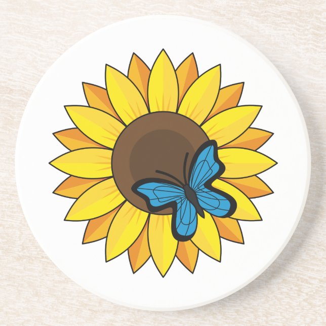 Posavasos Mariposa azul y girasol (Frente)