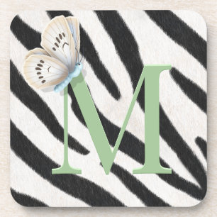 Posavasos Mariposa azul y Personalizado de Monograma Verde d