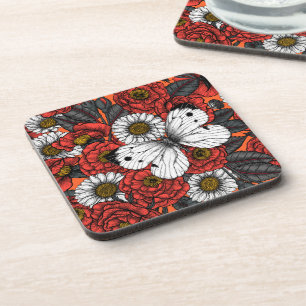 Posavasos Mariposa blanca y rosas
