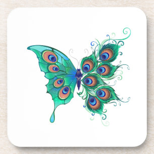 Posavasos Mariposa con plumas de pavo real verde