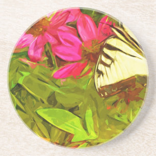 Posavasos Mariposa de cola cruda amarilla en flores Resumen