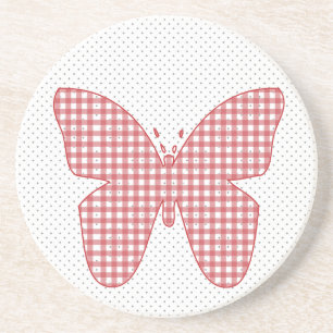 Posavasos Mariposa de Cuadros Rojos sobre Lunares