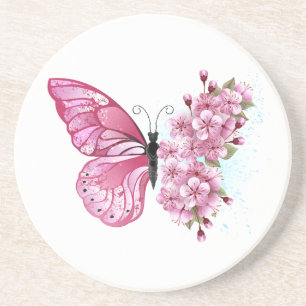 Posavasos Mariposa de flores con Sakura rosa