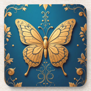 Posavasos Mariposa Dorada Ornamentada Con Patrón Floral