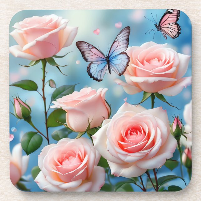Posavasos Mariposa En Flor Rosa (Frente)