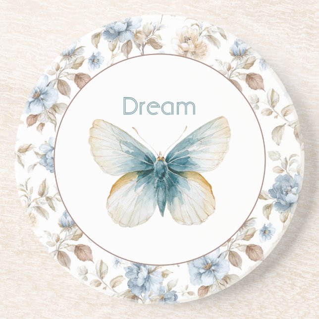 Posavasos Mariposa Flores Marrones Crema Azul Tan (Frente)