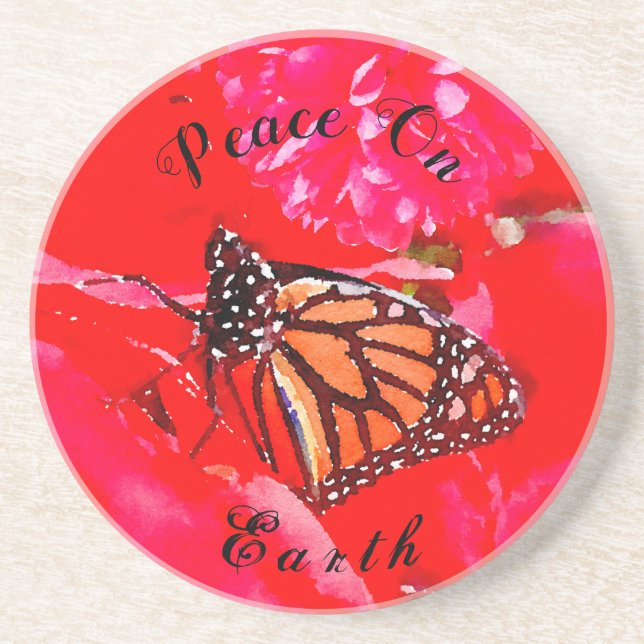 Posavasos Mariposa Monarca del corazón rojo Poinsettia (Frente)