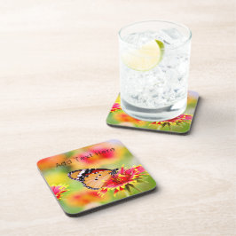 Posavasos Mariposa monarca sobre flores rojas y amarillas