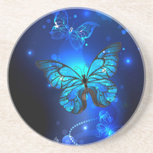 Posavasos Mariposa morfo en el fondo oscuro