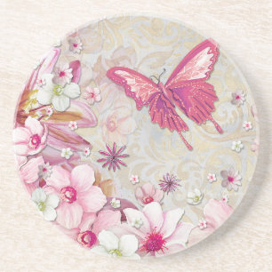 Posavasos Mariposa rosa de estilo elegante y elegante