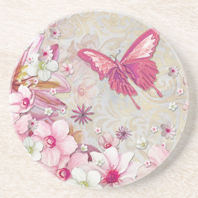 Posavasos Mariposa rosa de estilo elegante y elegante (Frente)