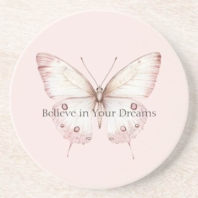 Posavasos Mariposa Rosa Sonrojo Cree en Sueños (Frente)