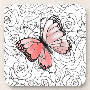 Posavasos Mariposa Rosa Y Arte Rosa - Elige Colores