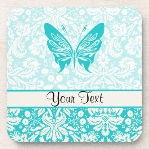 Posavasos Mariposa verde azulada; patrón de Damasco